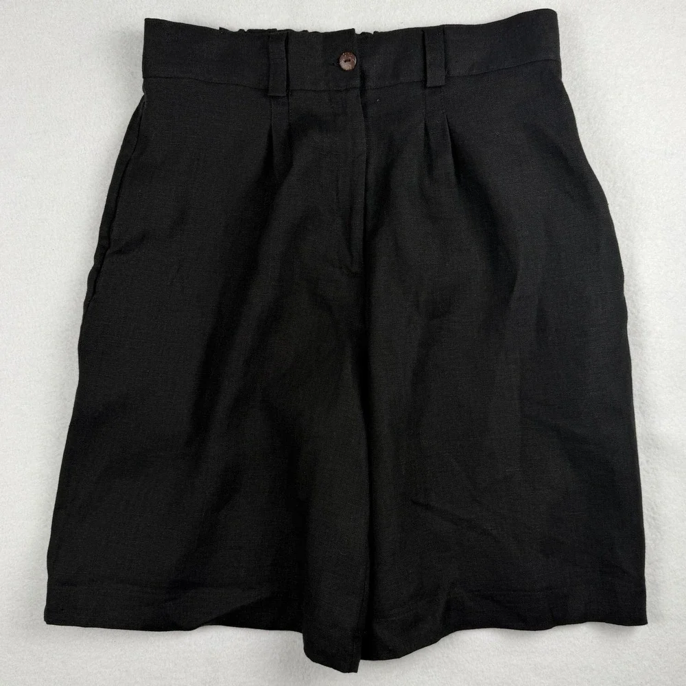 NWT Linen Handmade Studio Women's High‎ Waisted Linen Shorts Black Medium